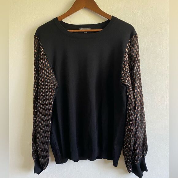 NWOT Adrianna Papell  Balloon Dot Sleeves Crewneck Sweater Black Size XL - Picture 1 of 7